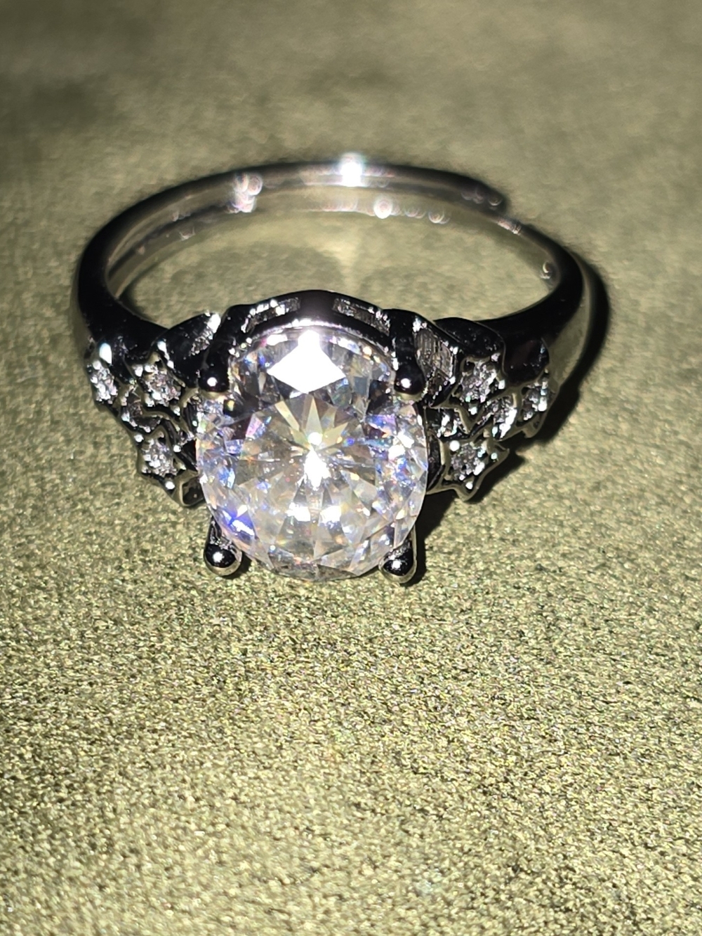 New 3CT Oval Moissanite Celestial Star Ring Silver Tone GRA Documented Free Size
